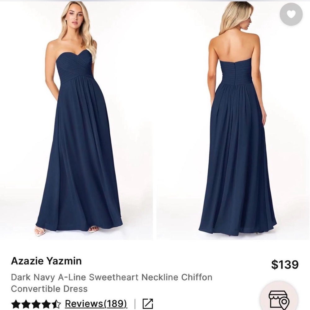 A AZAZIE | Yazmin Dark Navy A-Line Sweetheart Neckline Chiffon Convertible Sz 12